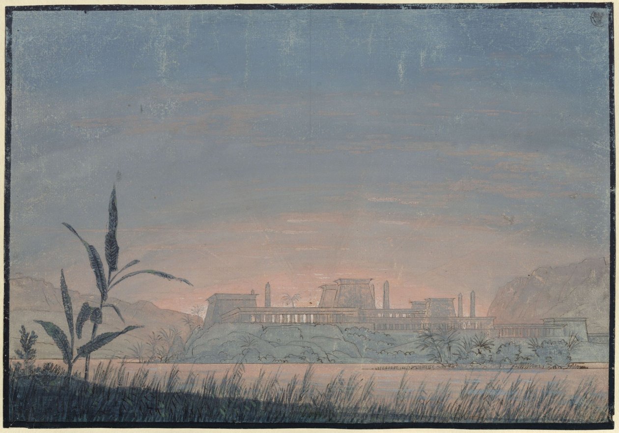 La Flûte enchantée. Opéra de Wolfgang Amadeus Mozart. Projet pour le 10e décor. Paysage avec le château de Sarastro - Karl Friedrich Schinkel