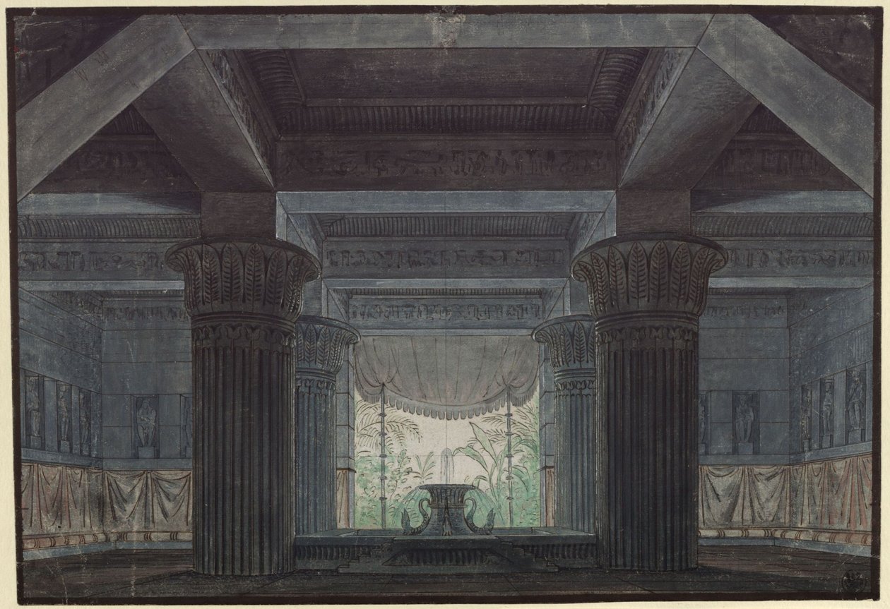 La Flûte enchantée. Opéra de Wolfgang Amadeus Mozart. Projet pour le 3e décor. Salle dans le château de Sarastro - Karl Friedrich Schinkel