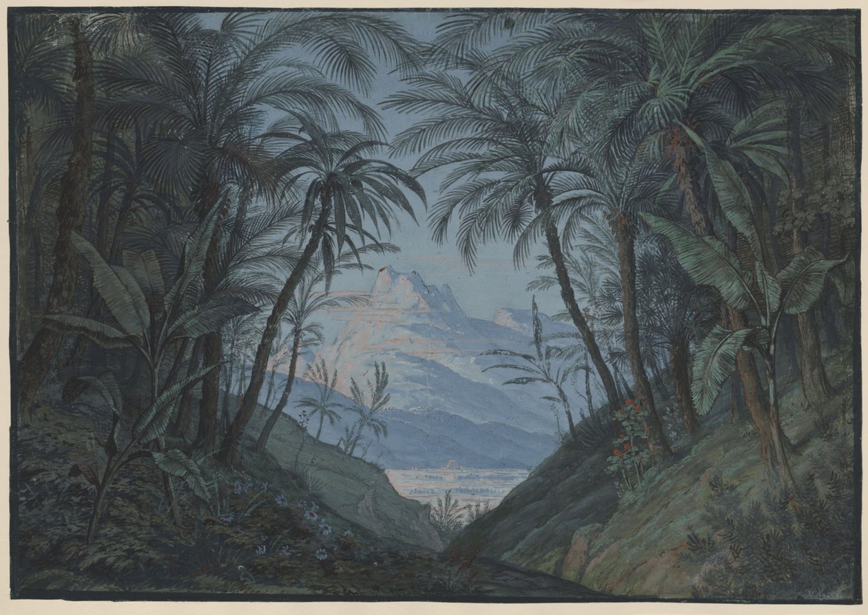 La Flûte enchantée. Opéra de Wolfgang Amadeus Mozart. Esquisse du 5e décor. Palmeraie, lieu de rassemblement des prêtres - Karl Friedrich Schinkel