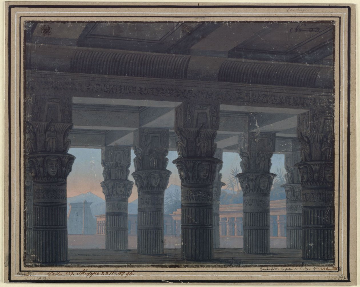 La Flûte enchantée. Opéra de Wolfgang Amadeus Mozart. Projet pour le 8e décor. Vestibule du labyrinthe - Karl Friedrich Schinkel
