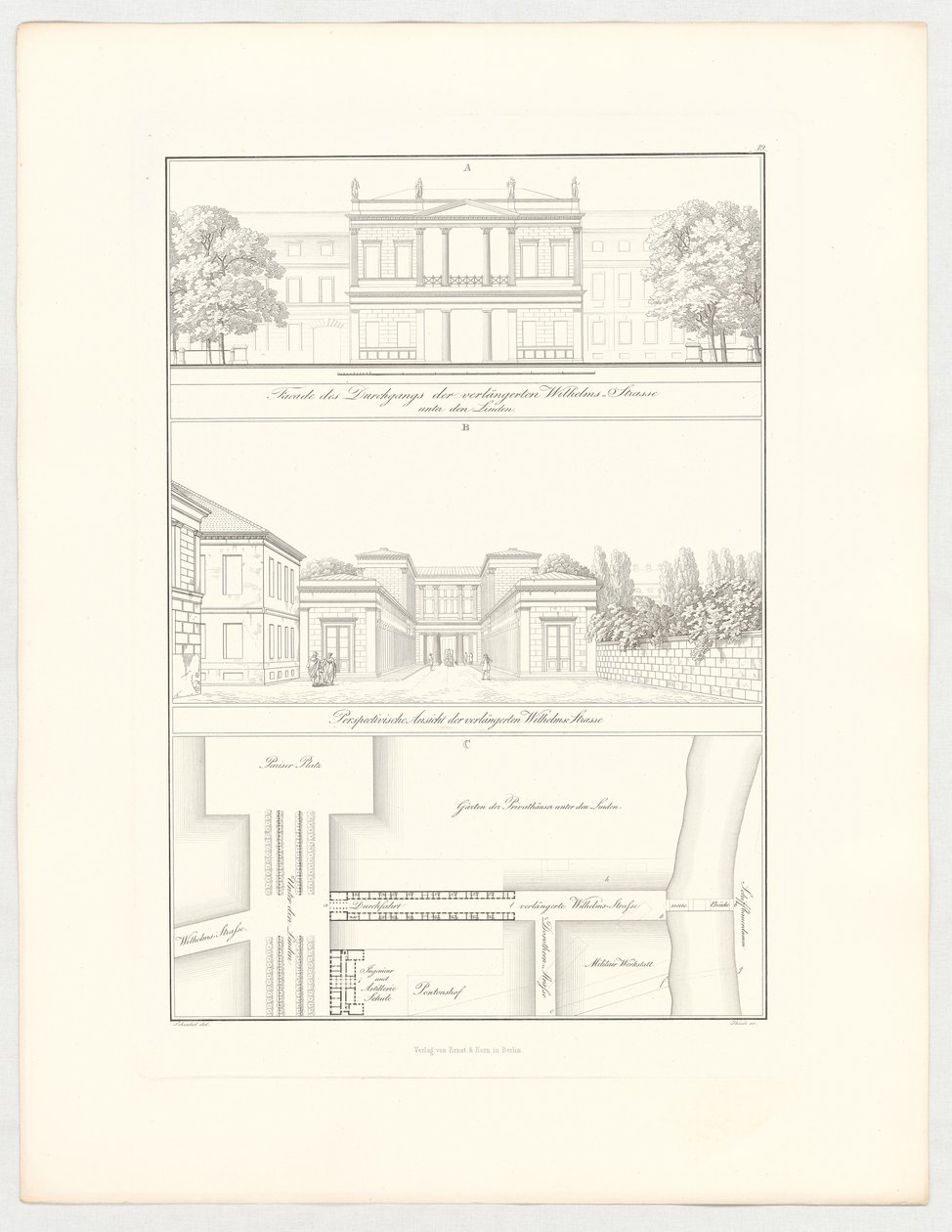 La Wilhelmstraße prolongée, planche 19 de la série « Recueil de projets architecturaux » - Karl Friedrich Schinkel