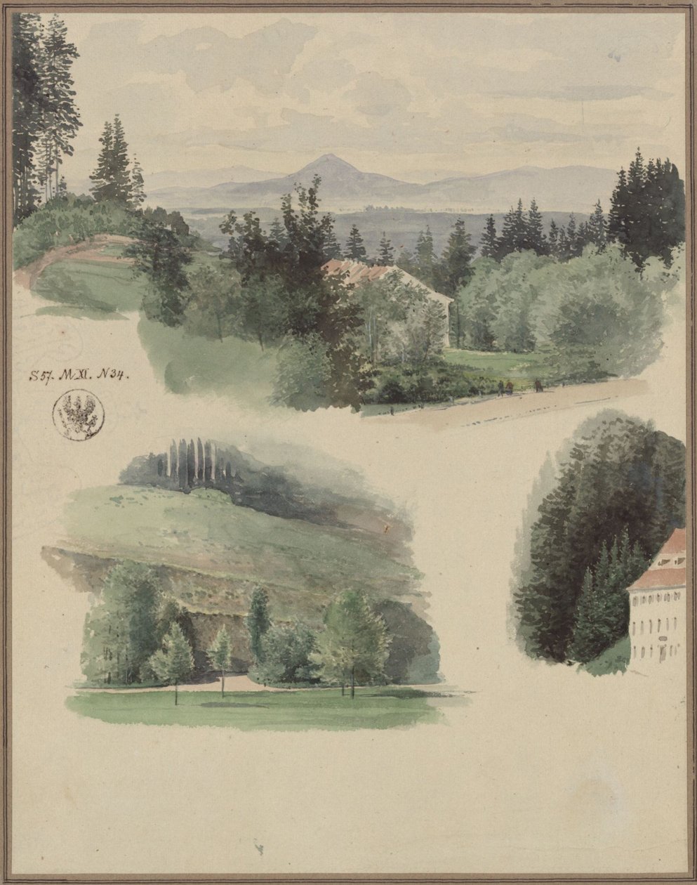 Trois études de paysage de Marienbad, en Tchéquie - Karl Friedrich Schinkel