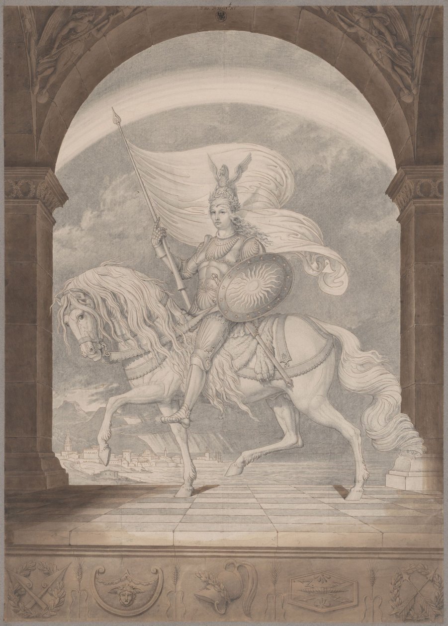 Un cavalier à cheval en armure complète / Le génie de la Prusse en chevalier - Karl Friedrich Schinkel