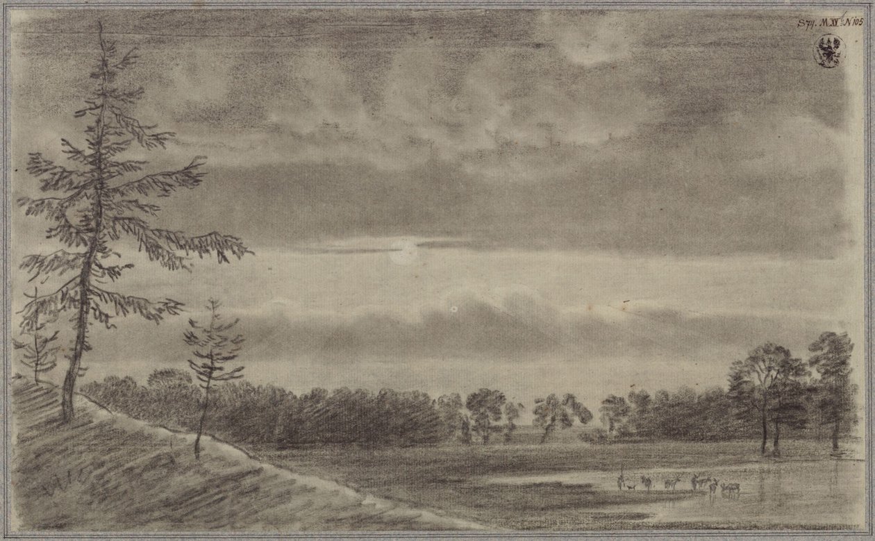 Un pâturage avec des arbres et du bétail - Karl Friedrich Schinkel