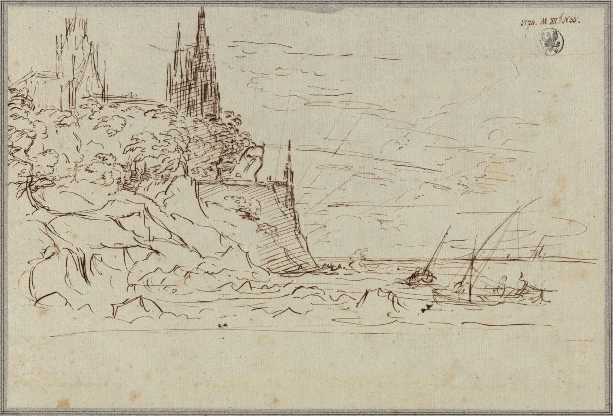 Une église gothique sur une côte maritime escarpée - Karl Friedrich Schinkel