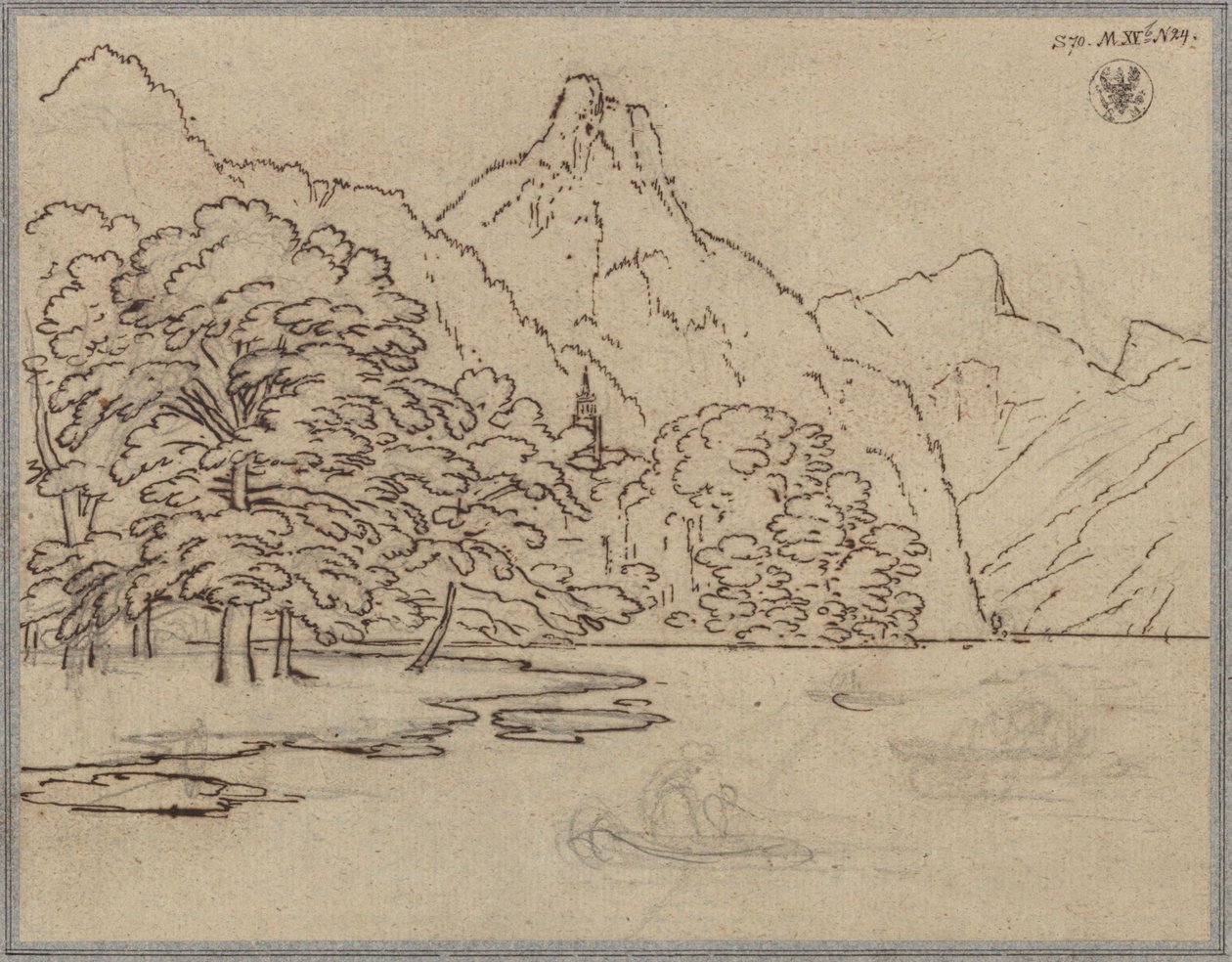 Paysage de montagne avec un lac, sans doute le Traunsee et le Kleiner Sonnstein - Karl Friedrich Schinkel