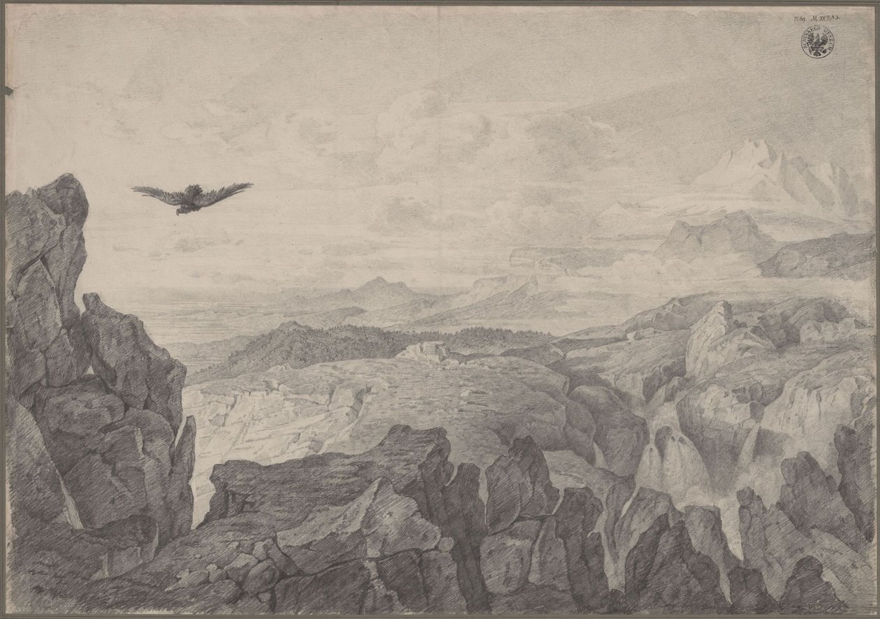 Paysage de montagne avec un aigle en vol plané - Karl Friedrich Schinkel