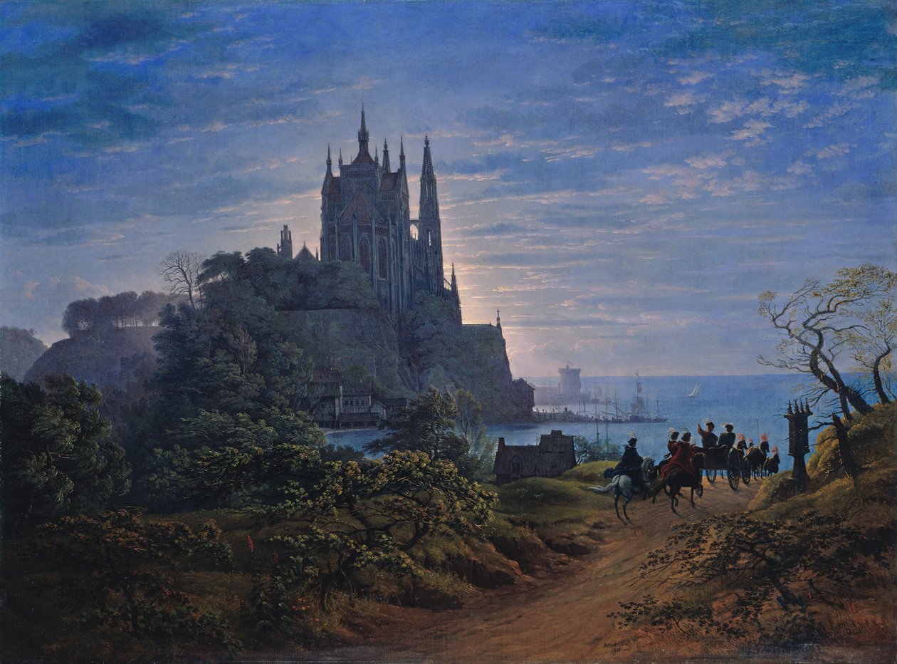 Église gothique perchée sur un rocher au bord de la mer - Karl Friedrich Schinkel