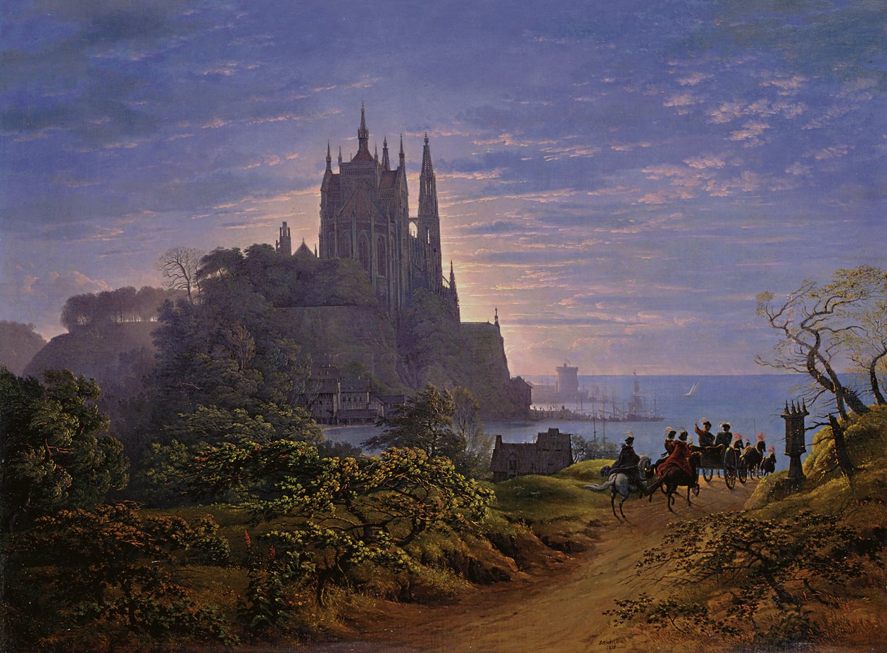 Église gothique sur un rocher au bord de la mer - Karl Friedrich Schinkel