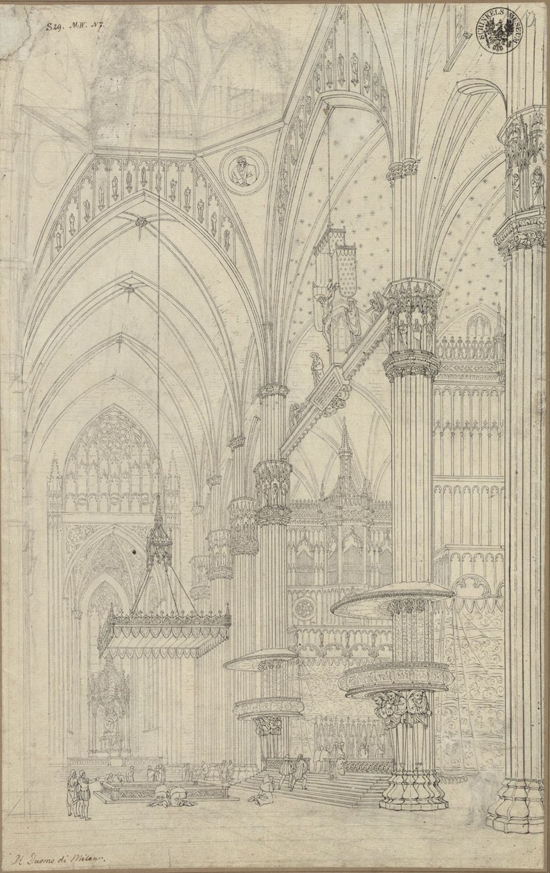 « Vue intérieure du transept du Dôme de Milan » / Vue sur la croisée et le transept nord du Dôme de Milan - Karl Friedrich Schinkel