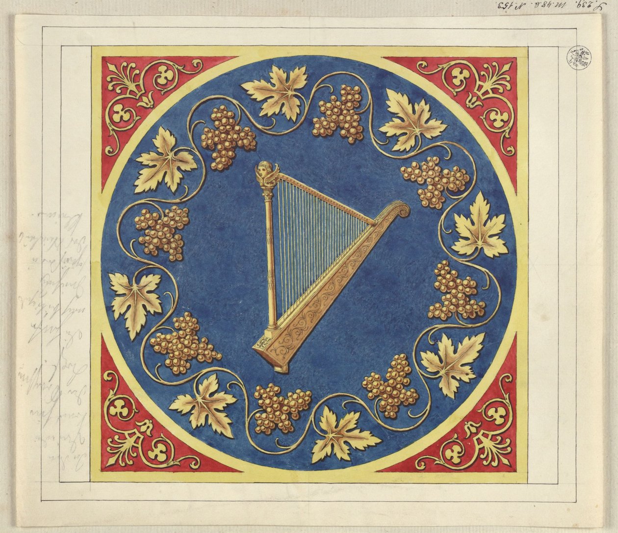 Projet de médaillon avec harpe dorée - Karl Friedrich Schinkel