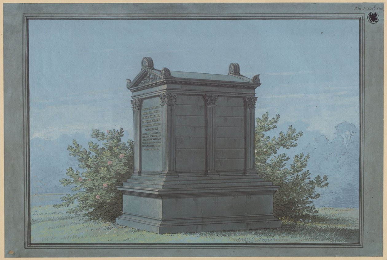 Sarcophage en forme de temple - Belchau (Białochowo), anciennement arrondissement de Graudenz (Powiat Grudziądzki), district administratif de Marienwerder (Województwo Kujawsko-Pomorskie). Projet pour le monument funéraire Klinggräf en forme de petit - Karl Friedrich Schinkel