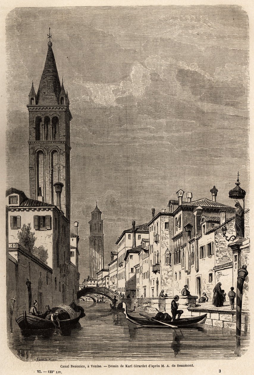 Le canal Rezonico, dessin de Karl Girardet (1813-1871), pour illustrer le voyage d