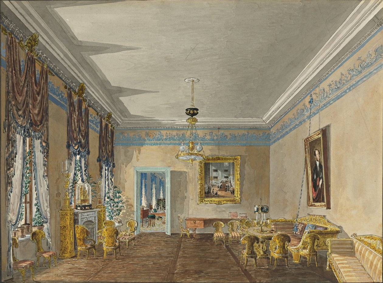 Salon dans la maison de la princesse Anna Gagarina à Saint-Pétersbourg, 1799 - Karl Ivanovich Kolmann