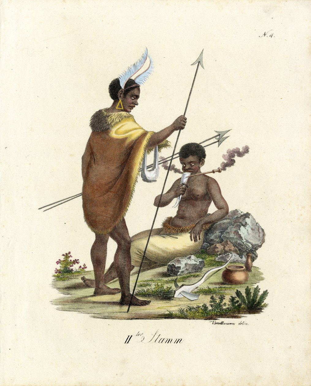 Guerriers africains avec armes (imprimé) - Karl Joseph Brodtmann