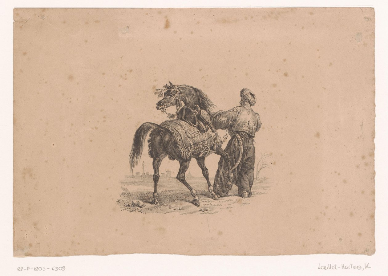 Cheval et homme debout en tenue ottomane - Karl Loeillot Hartwig