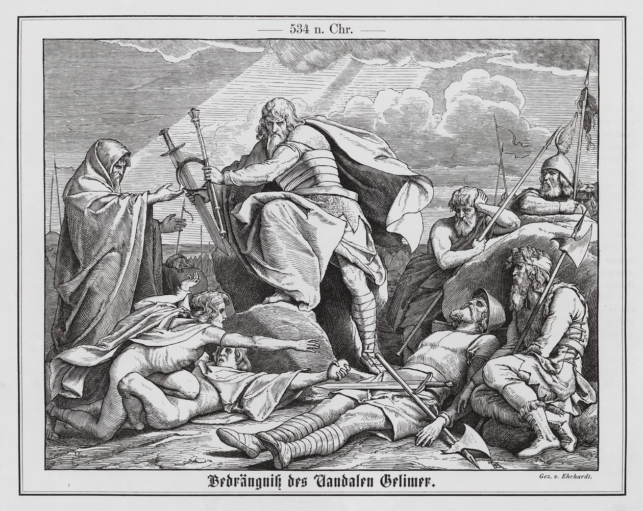 Chute de Gélimer, dernier roi des Vandales, 534 (gravure) - Karl Ludwig Adolf Ehrhardt
