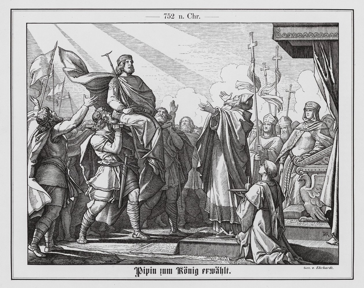 Pépin le Bref proclamé roi des Francs, 751 (gravure) - Karl Ludwig Adolf Ehrhardt