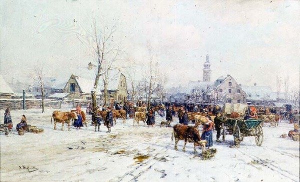 Un marché aux bestiaux en hiver - Karl Stuhlmuller