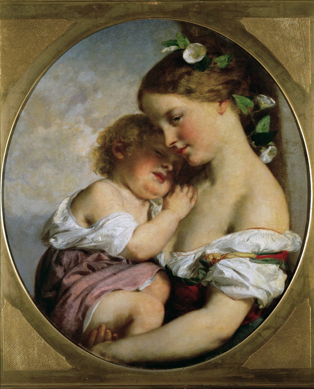 Mère et enfant (huile sur toile) - Karoly or Charles Brocky