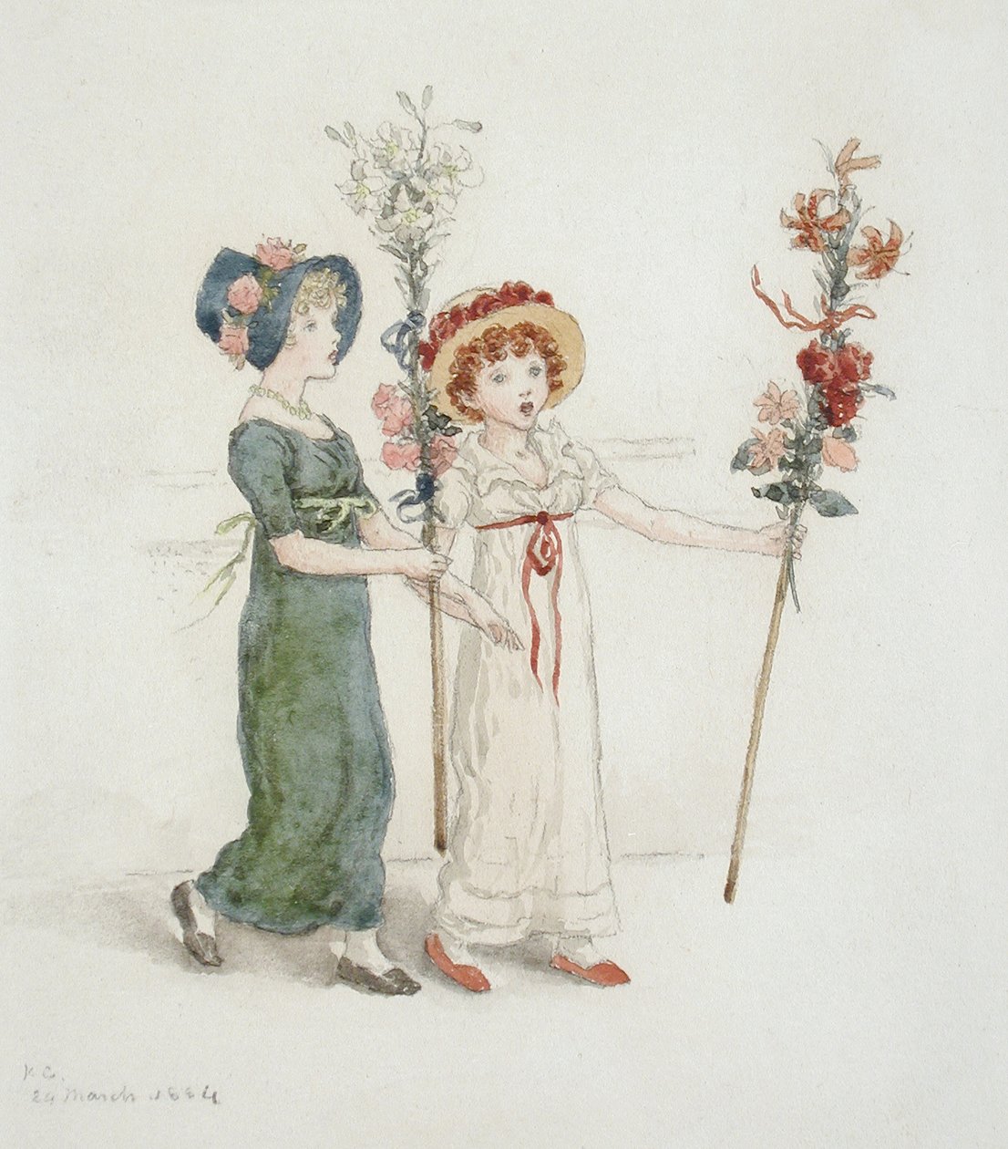 Deux enfants avec des bâtons - Kate Greenaway