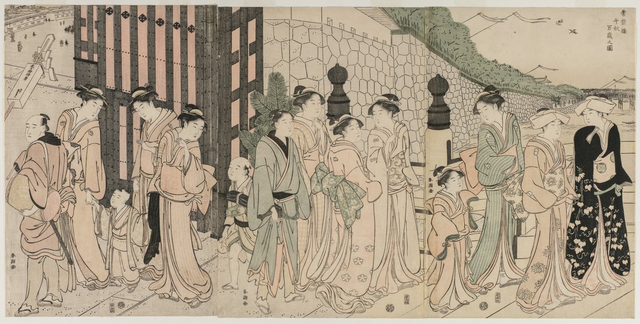 Mille automnes, dix mille ans sur le pont Tokiwa - Katsukawa Shuncho