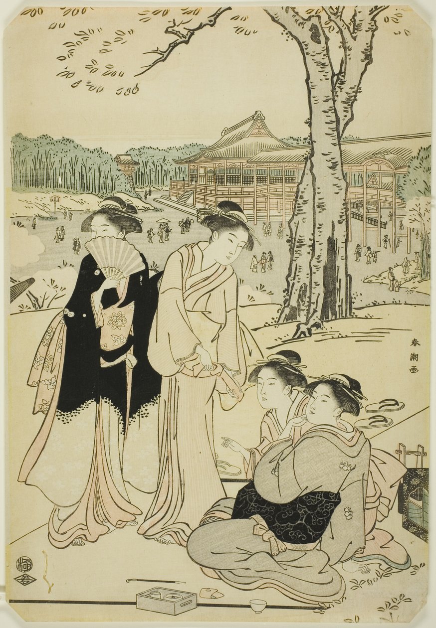 Contemplation des cerisiers en fleurs à Ueno - Katsukawa Shuncho
