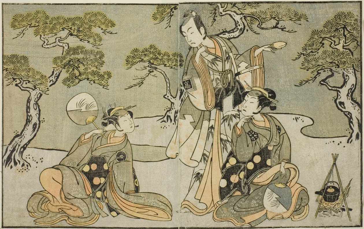 Les acteurs Nakamura Nakazo I en tant que Matsukaze (à droite), Ichikawa Komazo II en tant qu