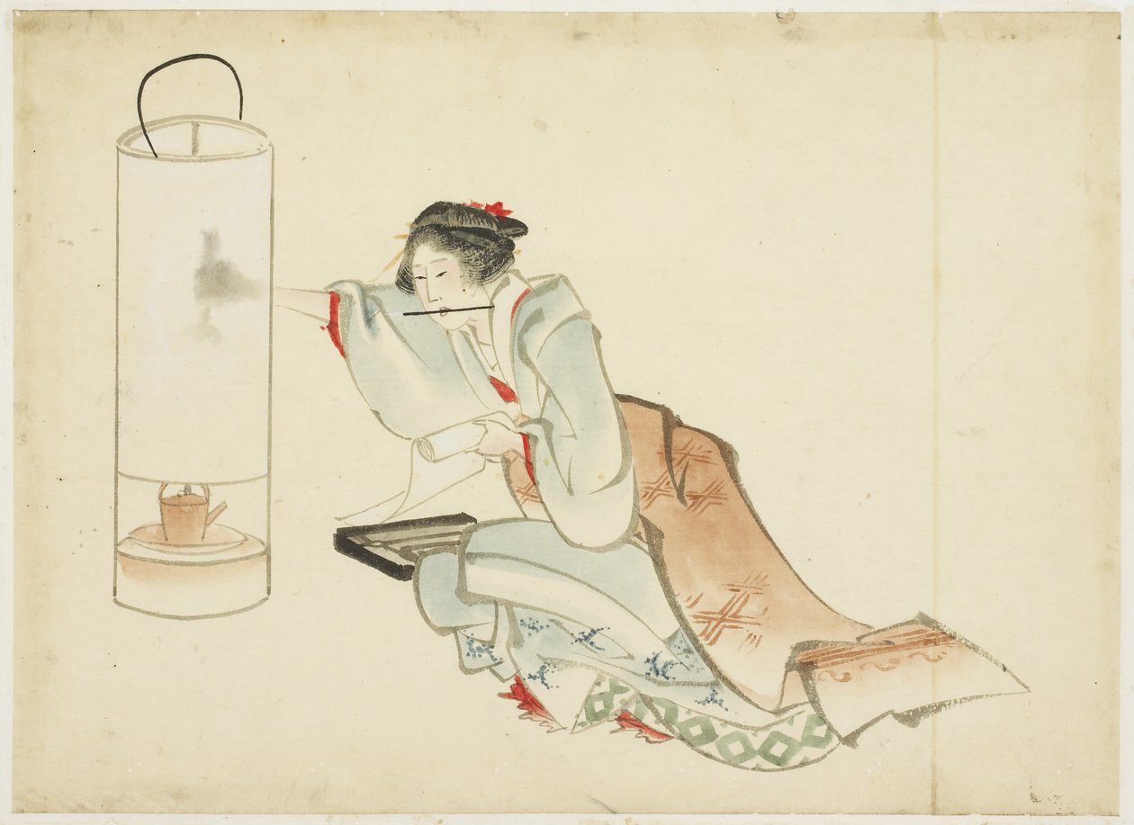 Dame ajustant une lampe, c.1815-1849 - Katsushika (school of) Hokusai