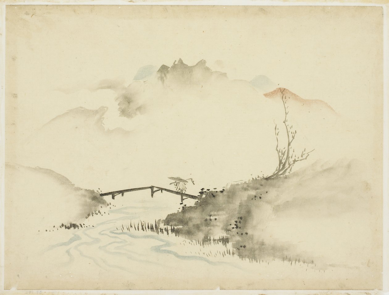 Paysage avec fermier traversant un pont - Katsushika (school of) Hokusai