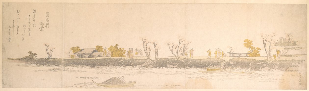 Des personnages se promenant sur une langue de terre ; de l