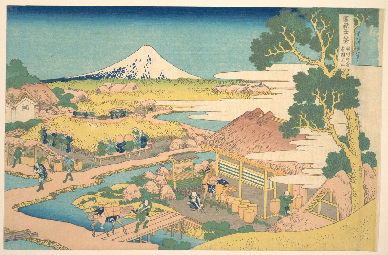 Le mont Fuji vu depuis les plantations de thé de Katakura à Suruga (Sunshū Katakura chaen no Fuji), tiré de la série « Les trente-six vues du mont Fuji » (Fugaku sanjūrokkei) - Katsushika Hokusai