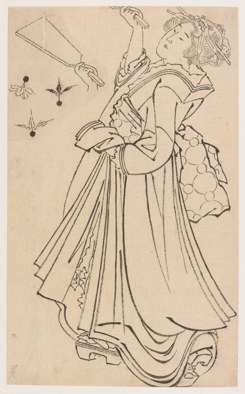 Fille jouant avec une raquette et un volant - Katsushika Hokusai