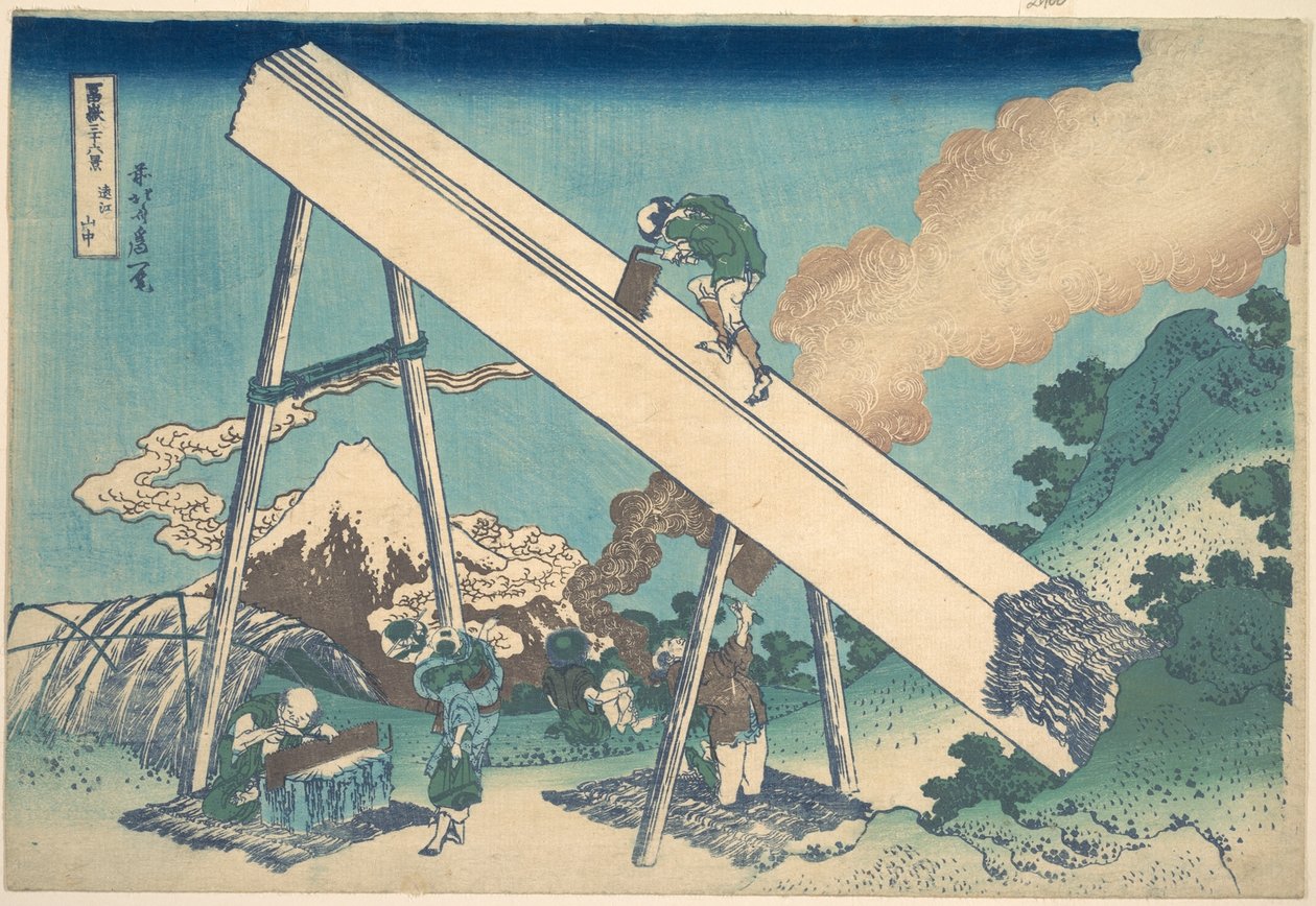 Dans les montagnes de la province de Tōtomi (Tōtomi sanchū), tiré de la série « Les trente-six vues du mont Fuji » (Fugaku sanjūrokkei) - Katsushika Hokusai