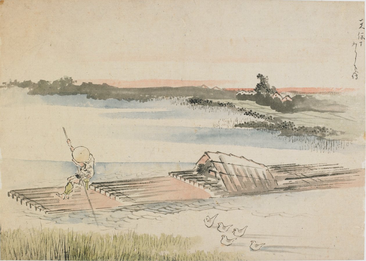 Paysage : batelier poussant son radeau, fin du XVIIIe-début du XIXe siècle - Katsushika Hokusai