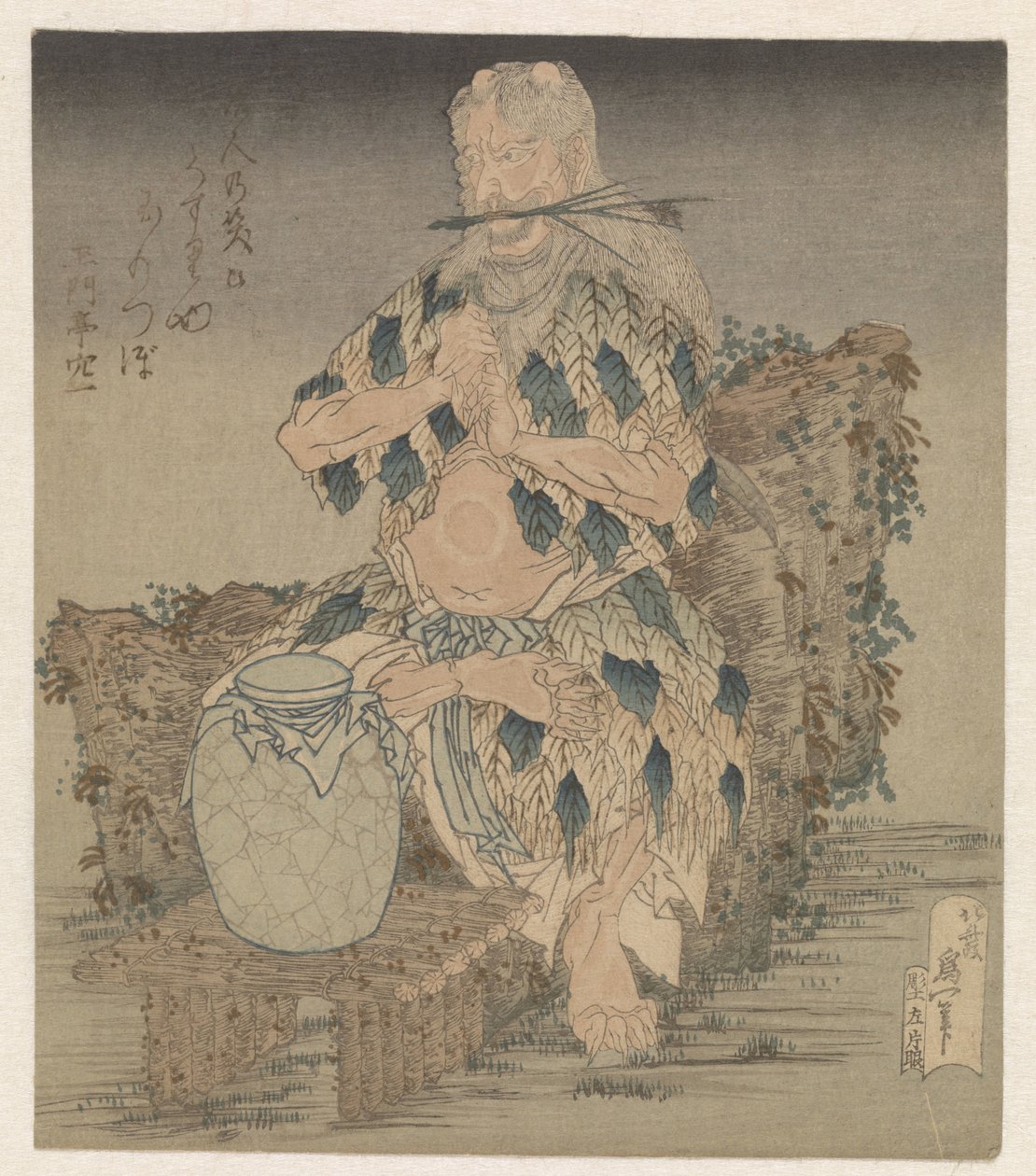 Homme en robe de feuilles - Katsushika Hokusai