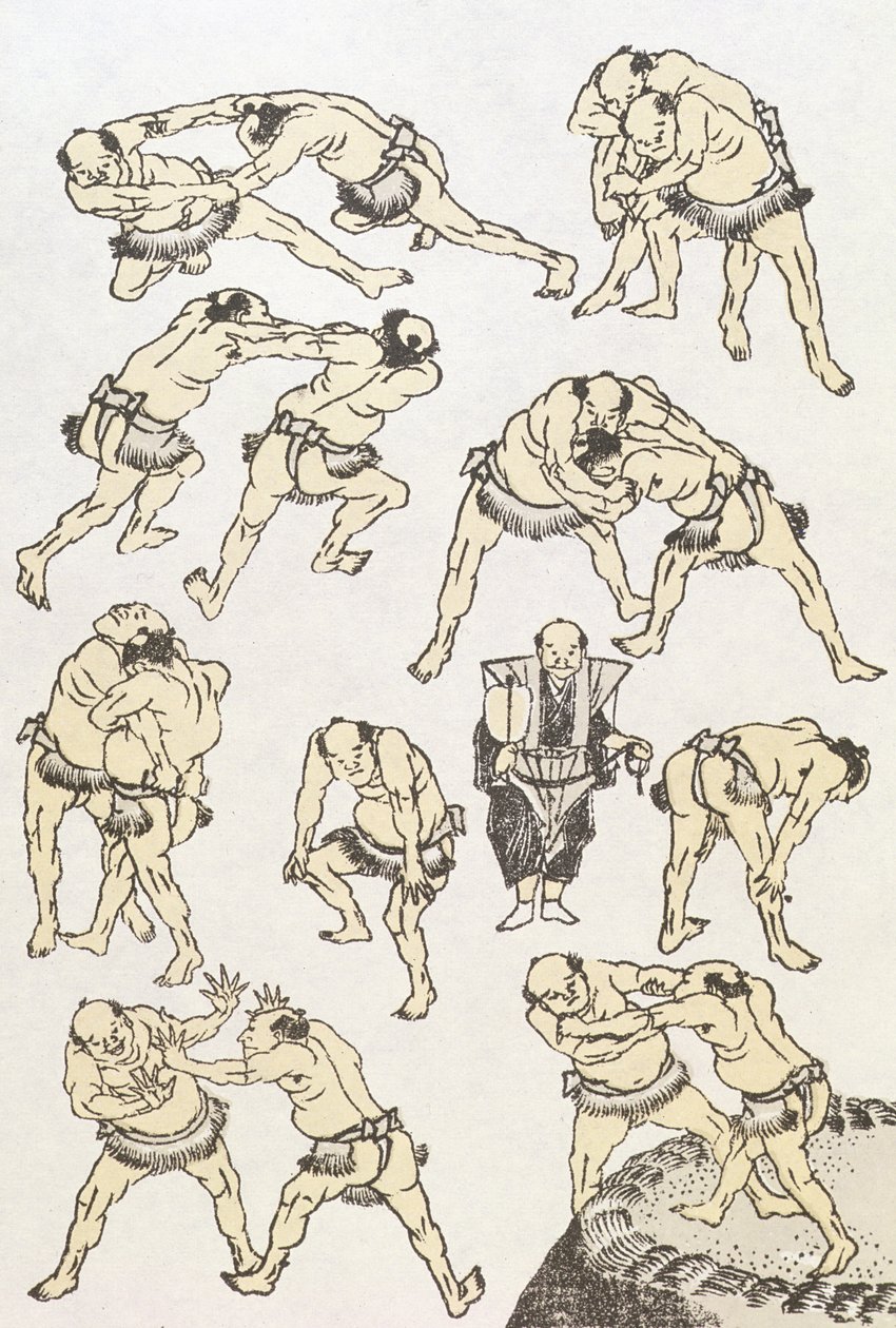 Manga : études de gestes et postures de lutteurs, publié en 1849 - Katsushika Hokusai