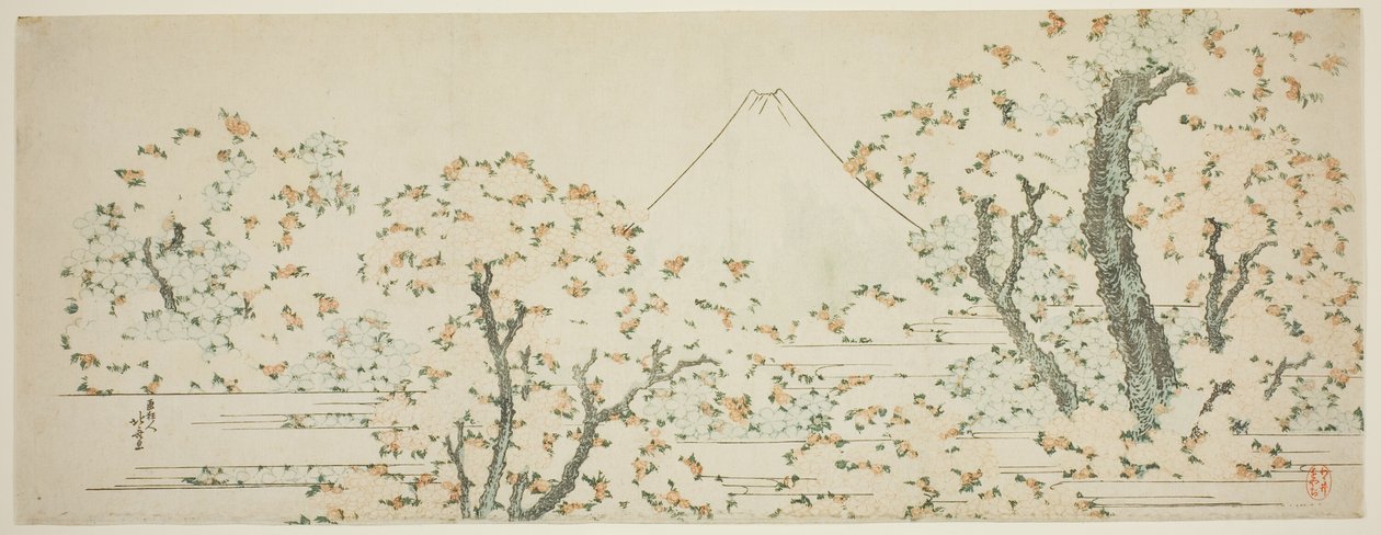 Mont Fuji avec cerisiers en fleurs - Katsushika Hokusai