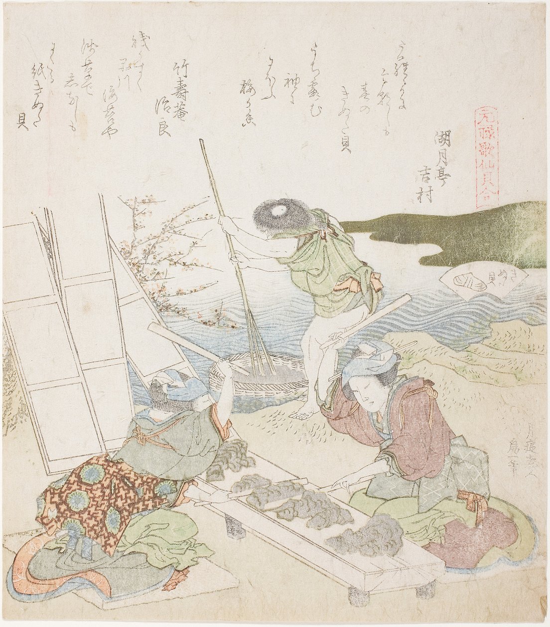 Recyclage du papier, illustration pour The Fulling-block Shell - Katsushika Hokusai