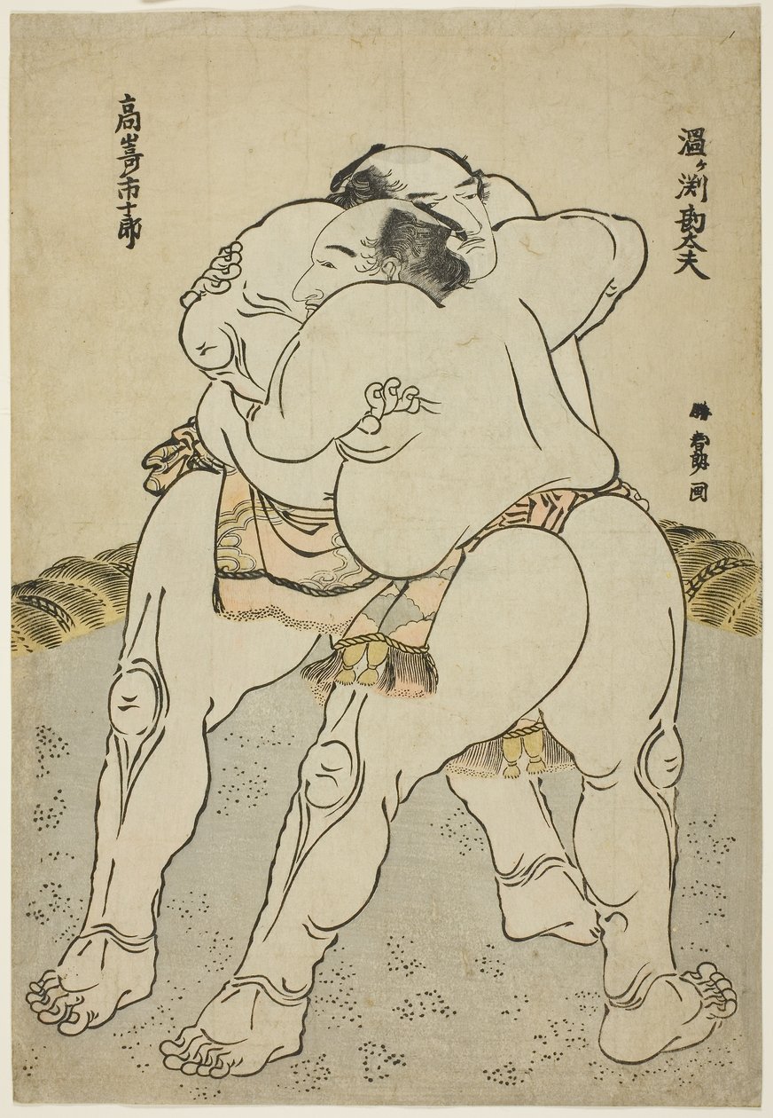 Les lutteurs de sumo Uzugafuchi Kandayu et Takasaki Ichijuro - Katsushika Hokusai