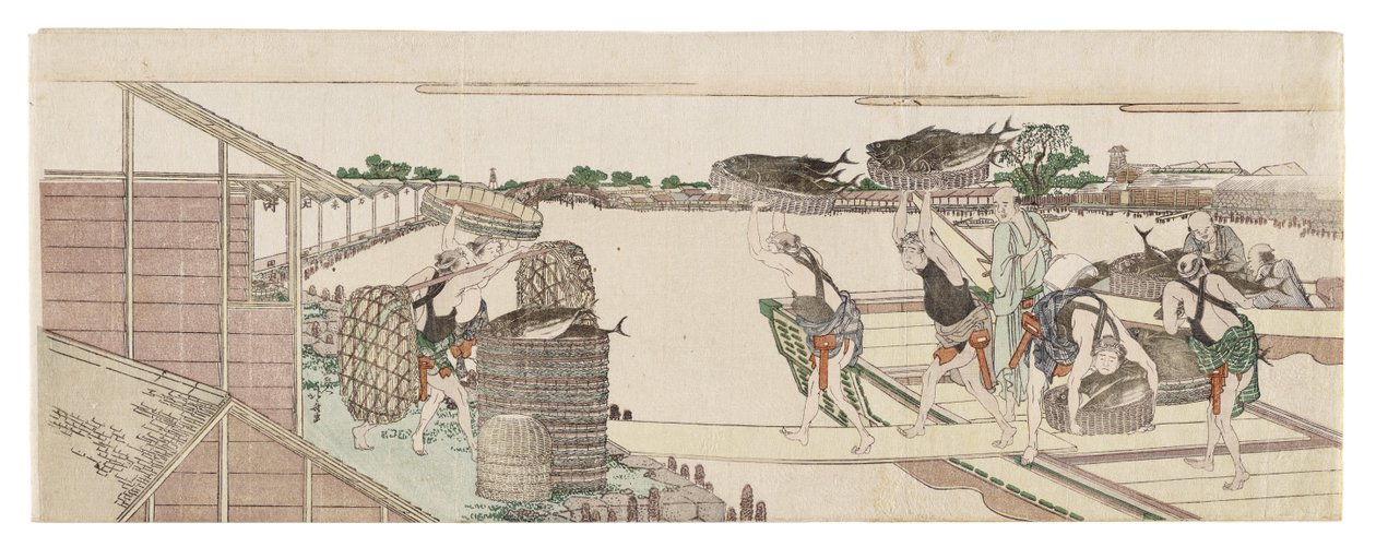 Déchargement de bonites destinées au marché - Katsushika Hokusai