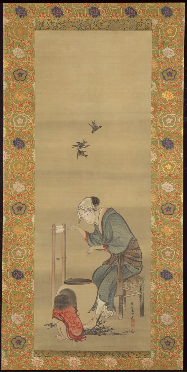 Une femme filant la soie - Katsushika Hokusai