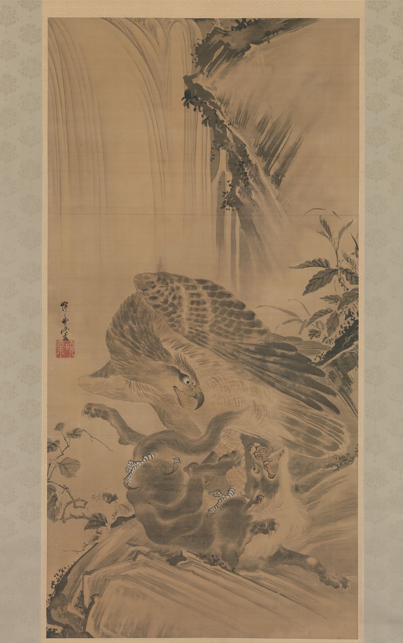 Aigle attaquant un lion de montagne - Kawanabe Kyosai