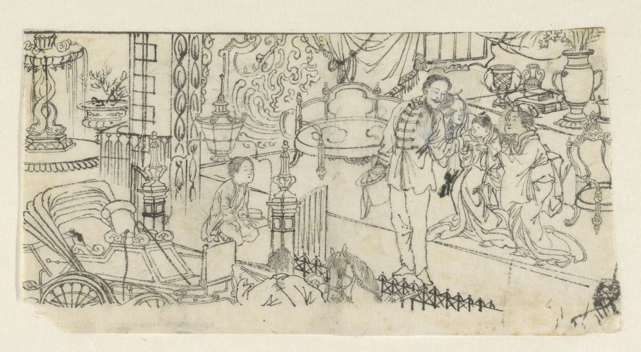 Homme disant au revoir à un enfant - Kawanabe Kyôsai (attributed to)