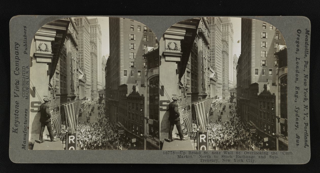 En haut de Broad St. près de Wall St., surplombant le "Curb Market", au nord du Stock Exchange et du Sub-Treasury, New York City - Keystone View Company
