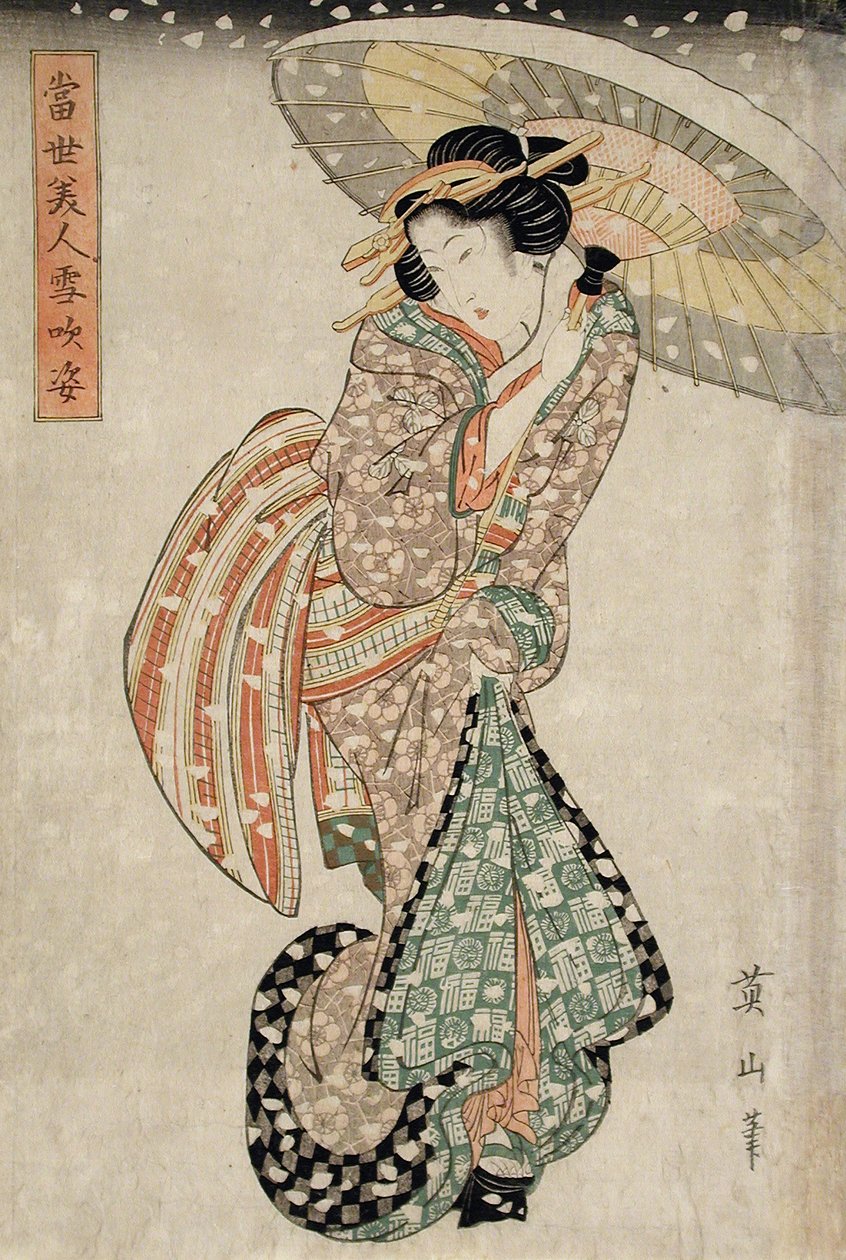 Beauté moderne dans une tempête de neige - Kikukawa Eizan