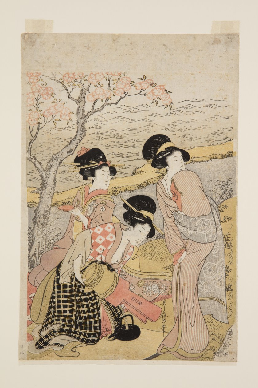 Fête du saké au bord de la mer (estampe sur bois en couleur) - Kitagawa Utamaro