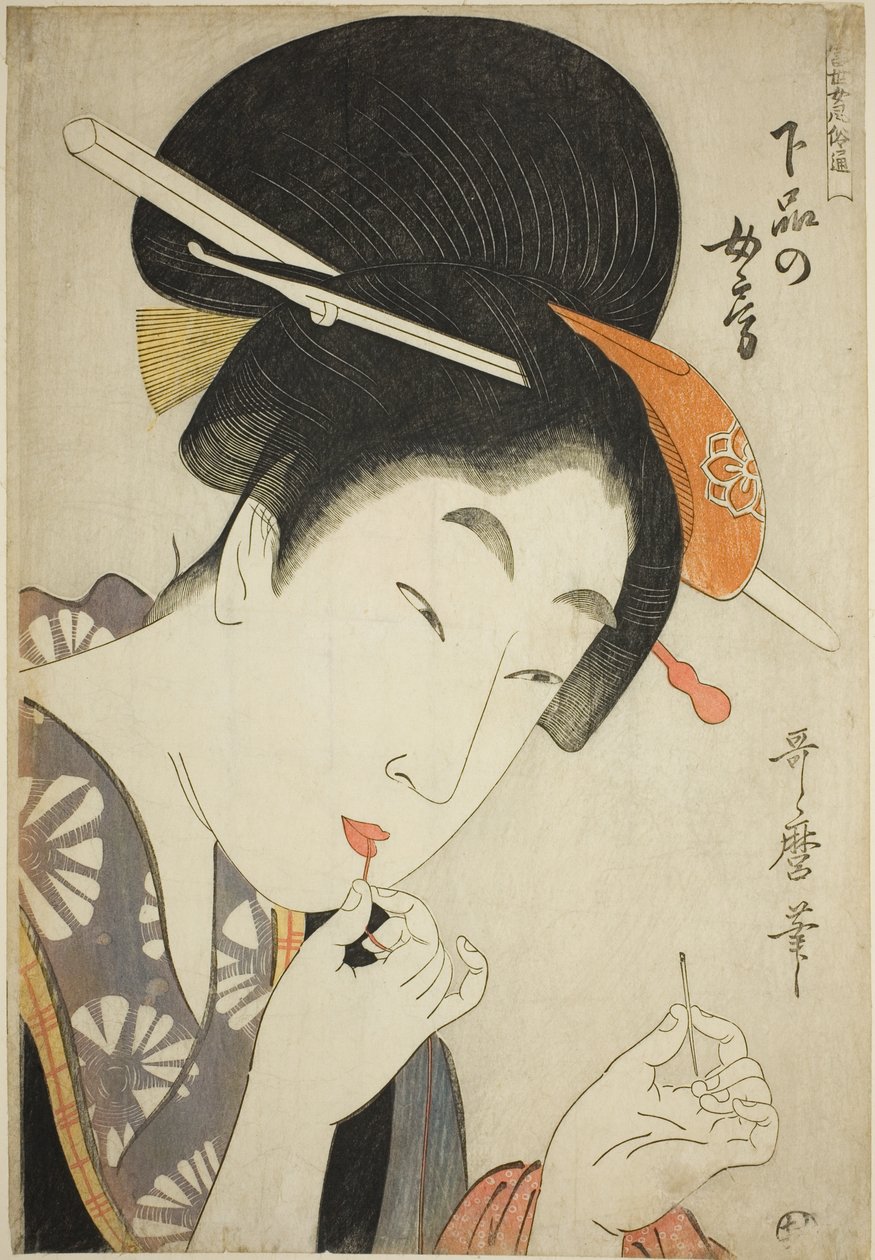 Une épouse de rang inférieur (Gebon no nyobo), de la série "Guide des styles féminins contemporains (Tosei onna fuzoku tsu)" - Kitagawa Utamaro