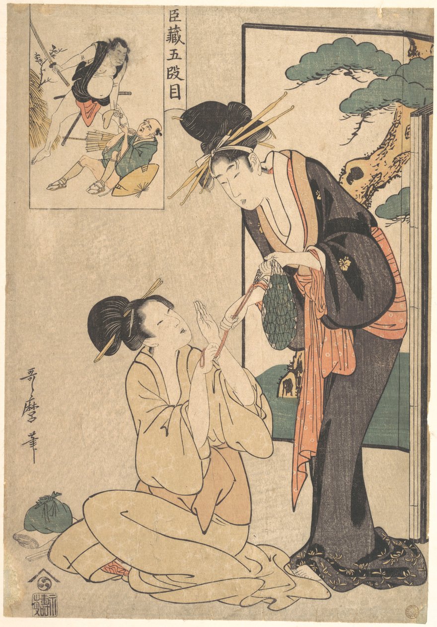 Une femme arrachant un sac de friandises à sa mère - Kitagawa Utamaro