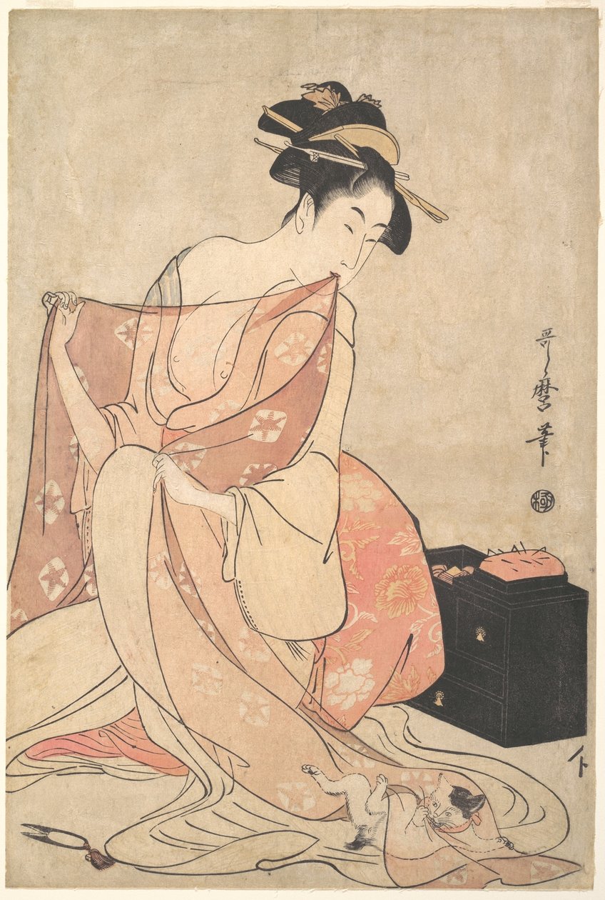 Une femme et un chat - Kitagawa Utamaro